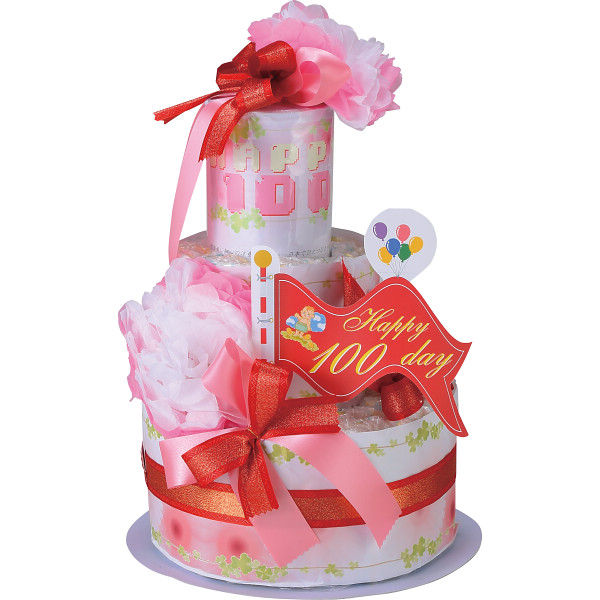 おむつｄｅケーキ　１００ＤＡＹ　ＭＥＭＯＲＹ　２段　ピンク