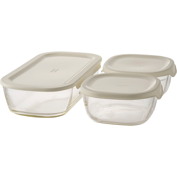 ハリオ　スタッキング耐熱ガラスコンテナＭ３個セット