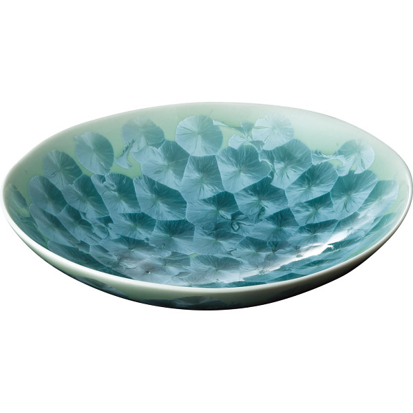 清水焼　花結晶（緑）　楕円鉢